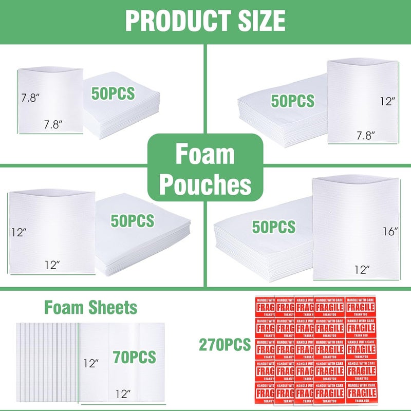 Inchoco 540Pcs Dish Packing Supplies for Moving, 270 Cushion Foam Wrap Pouches & Sheets 4 Sizes (16x12", 12x12", 12x7.8", 7.8x7.8") with 270 Fragile Stickers Plate Packing Sleeves for Fragile Shipping Storage - Image 2